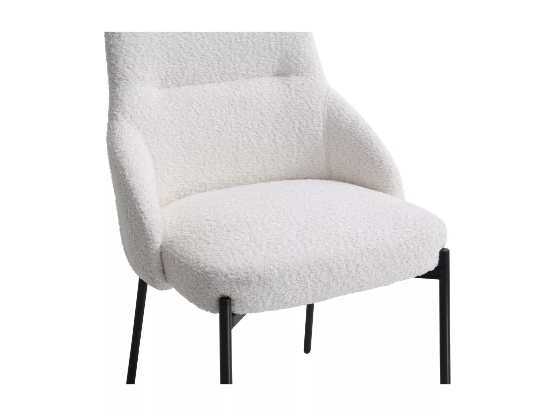 Lot de 6 chaises en tissu bouclette et métal noir - Blanc - LIAMONA
