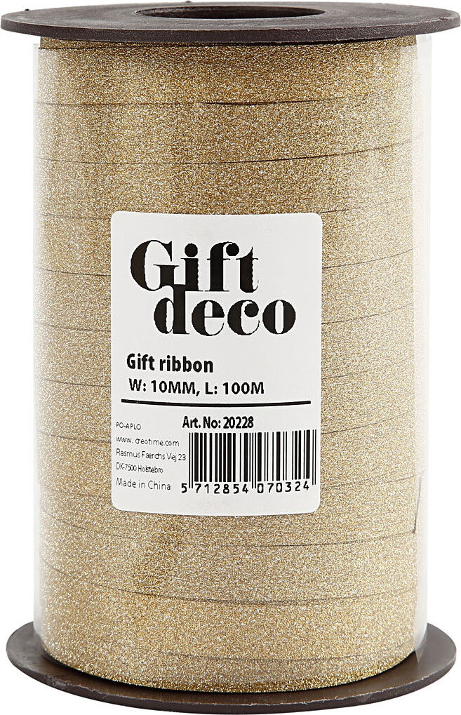 Gavebånd - Guld - B 10 MM - Glitter - 100 M