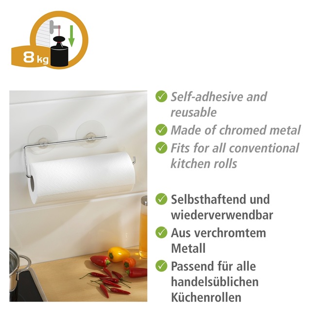 WENKO Wandrollenhalter »Modell Static-Loc®« Küchenrollenhalter aus verchromtem Metall, Befestigen ohne Bohren