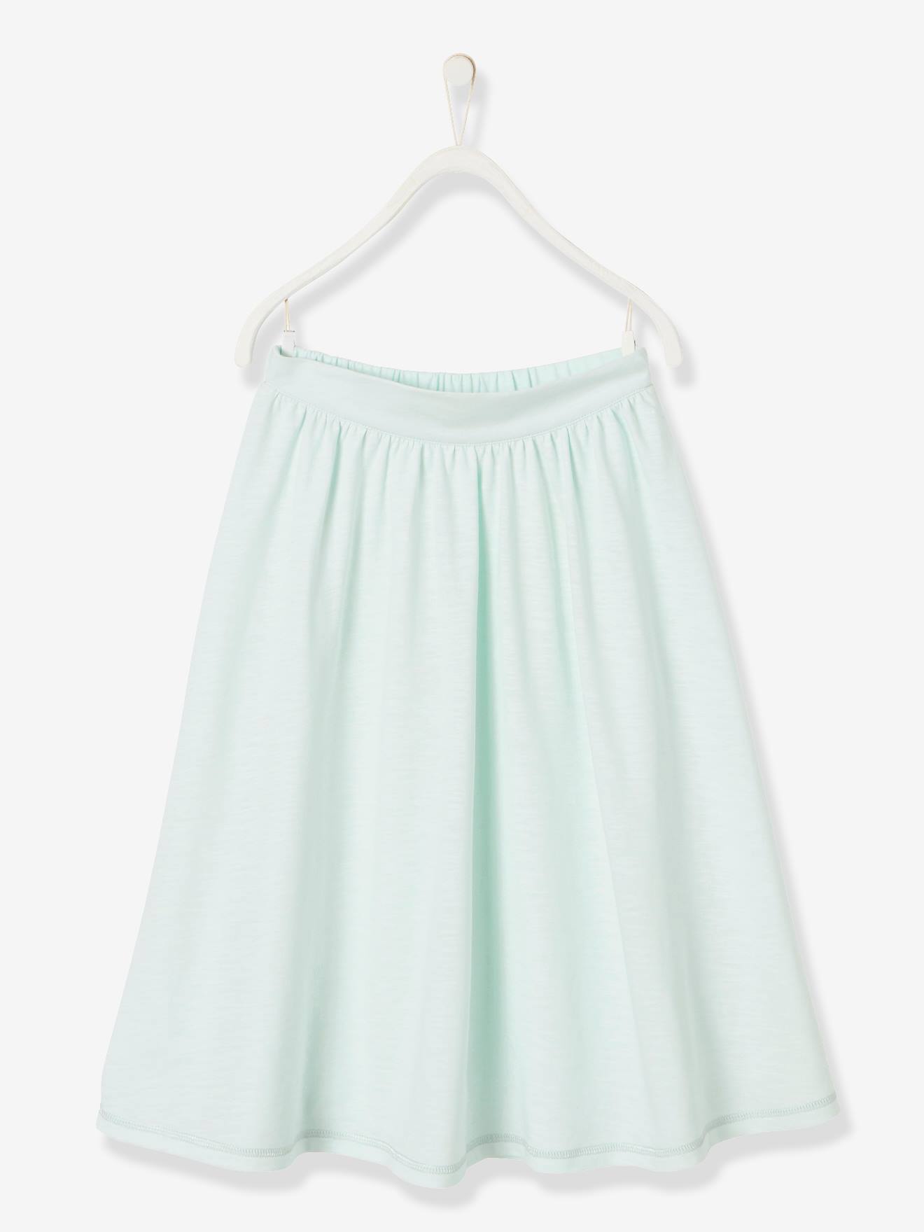 Saia longa para meninas, verde claro lisa com estampas.