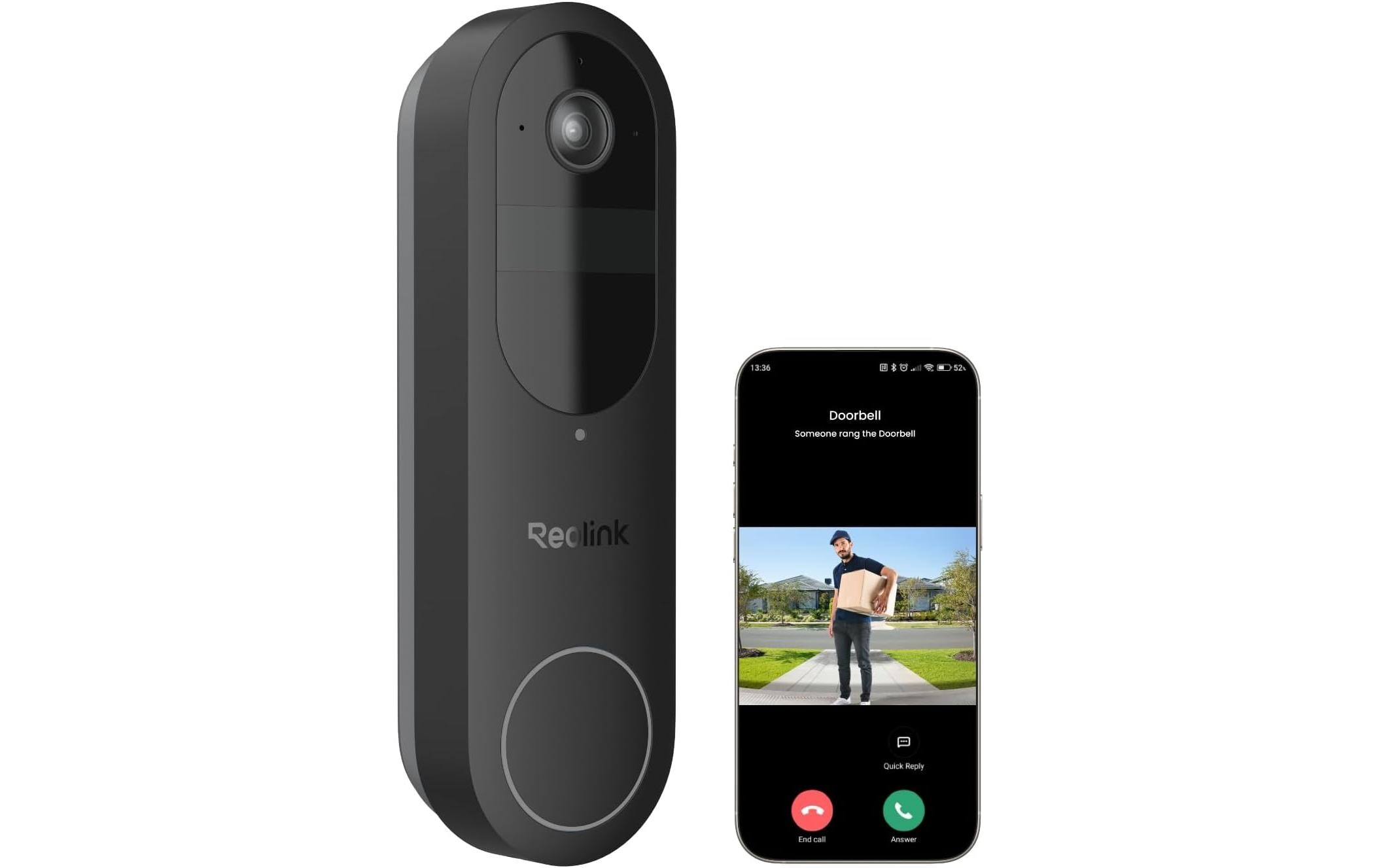 D340B 2K+ WiFi Video Doorbell<br>Smarte 2K+/4MP WLAN Video-Türklingel mit Personenerkennung und 2.4/5 GHz WiFi, funktioniert mit Reolink Home Hub – Schwarz
