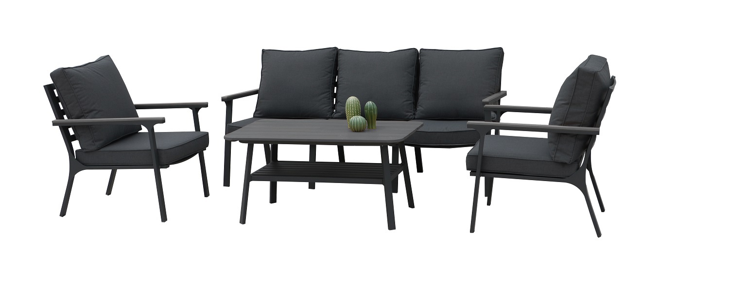 4-teiliges Lounge-Set - anthrazit-grau - mit Polster