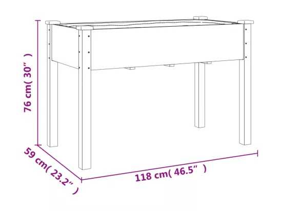 Jardinière sur roues avec doublure brun 118x59x80 cm bois sapin