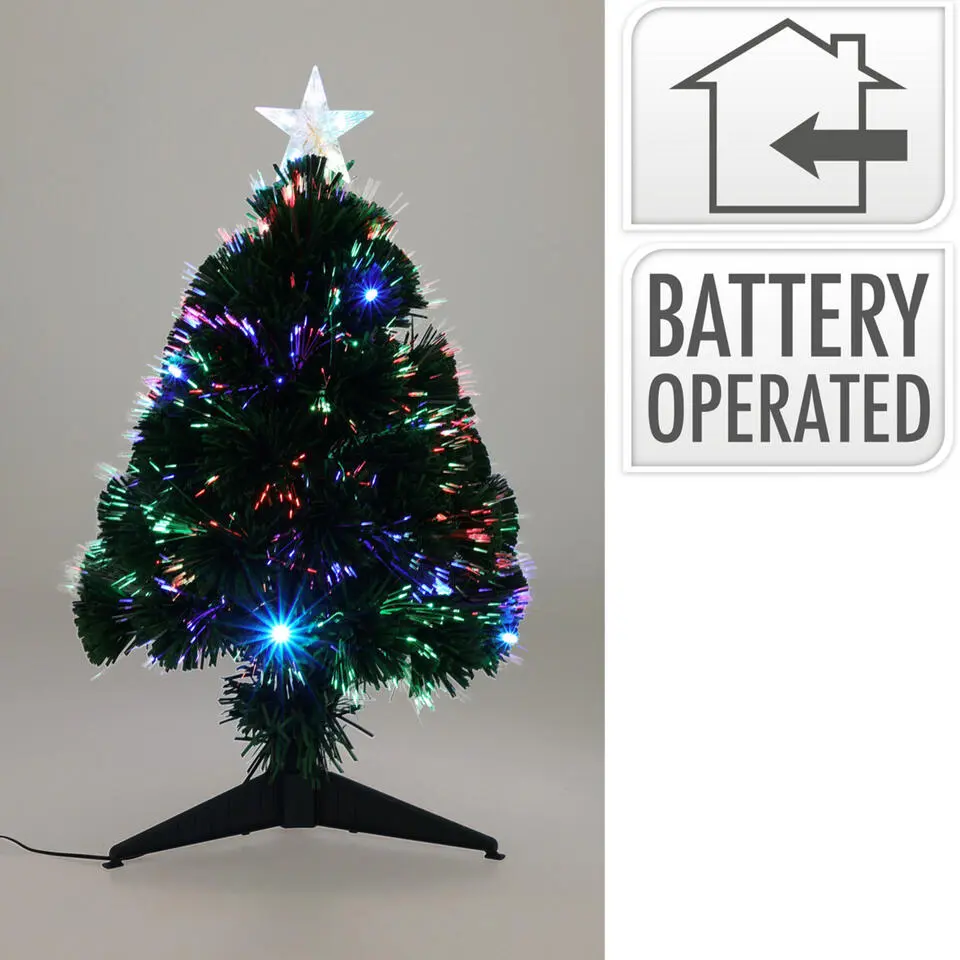 Kleine Fiber kunst kerstboom - H60 cm - met kerstverlichting -led