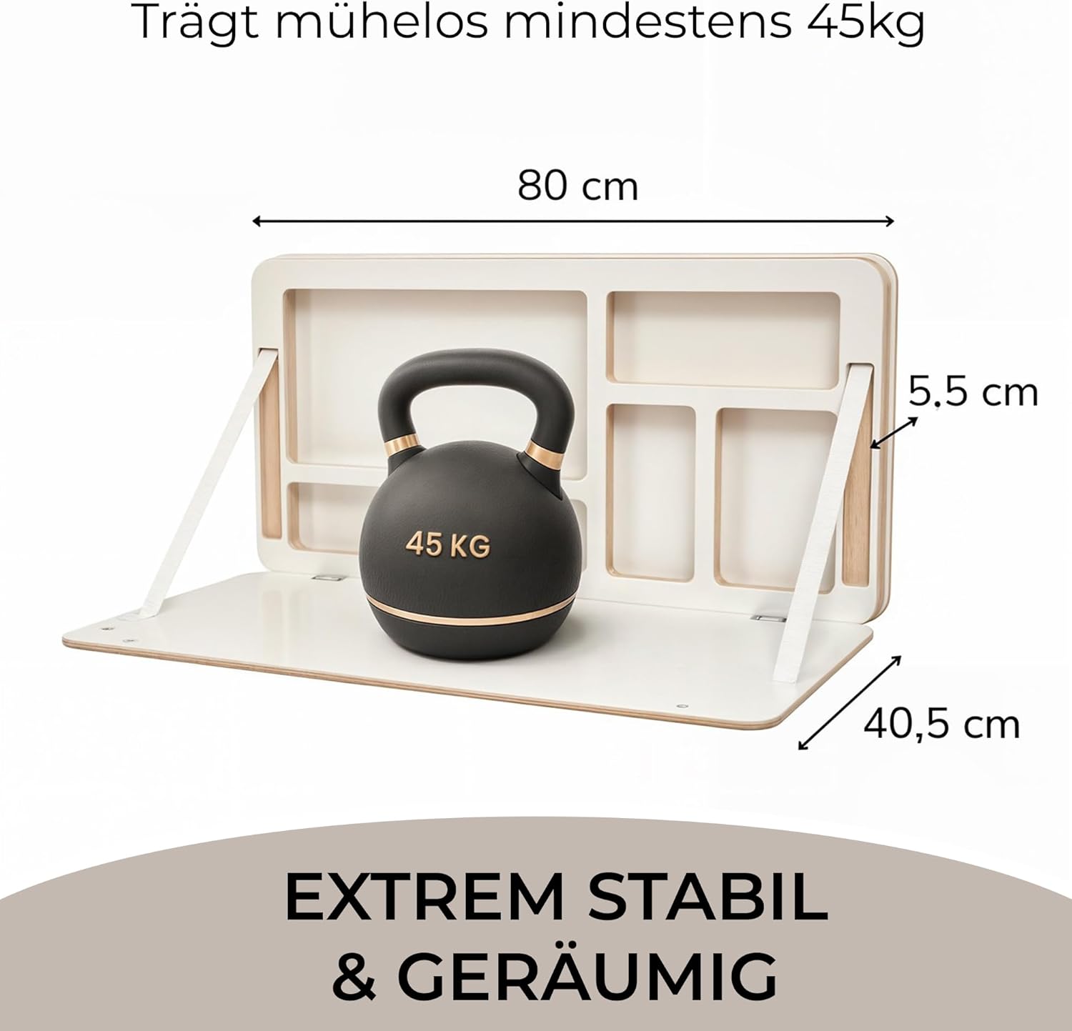 NordicDesk – Schreibtisch klappbar, Wandschreibtisch aus Holz mit Wandmontage, platzsparendes Home Office mit Laptop-Fach (Weiß)