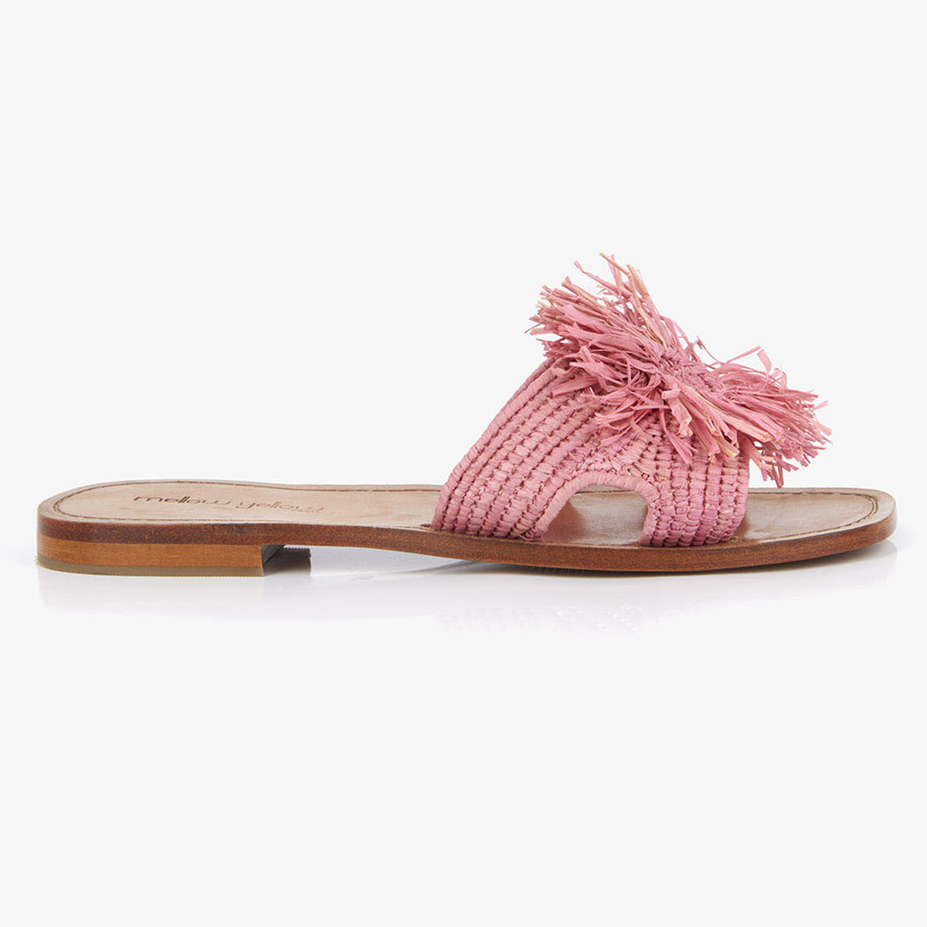 Mellow Yellow Mules en Raphia Thea roses