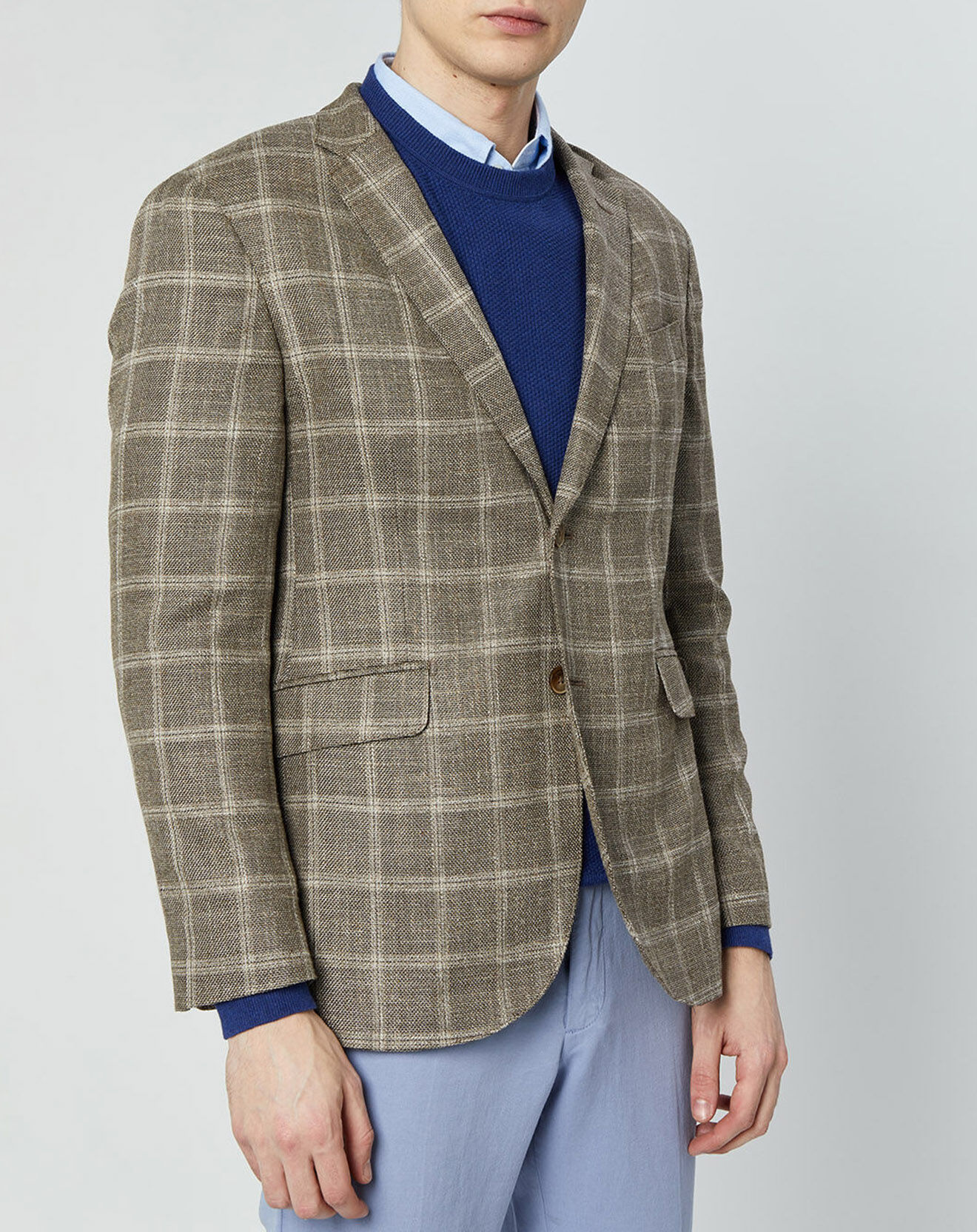 Hackett London Veste en Laine mélangée Destructurée à carreaux beige/marron