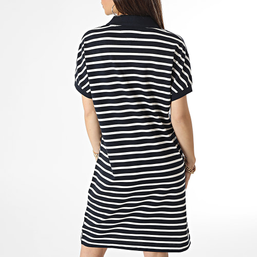 Robe Polo Manches Courtes Femme Relaxed Lyocell 8639 Bleu Marine Beige Clair