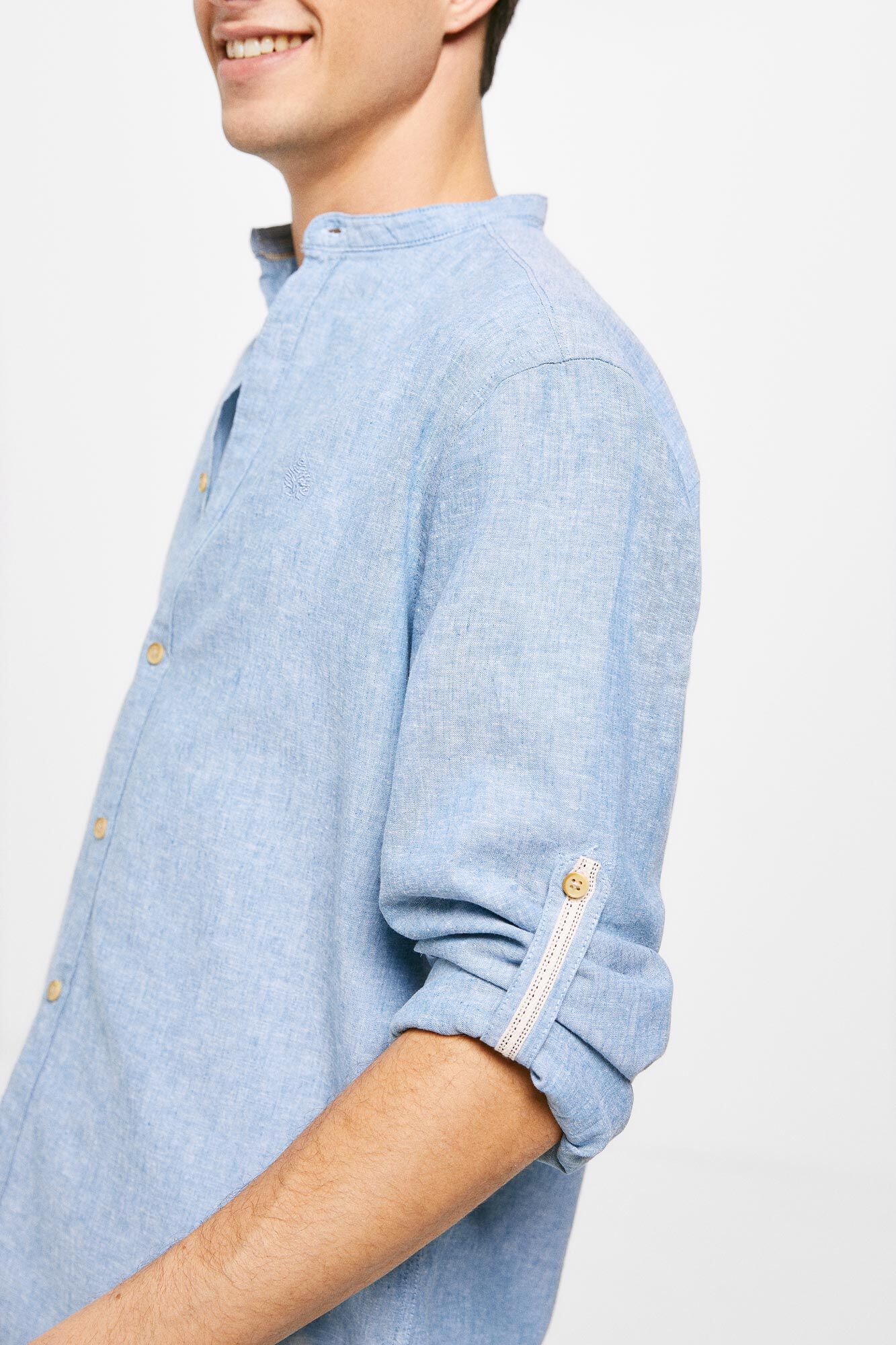 Camisa mandarim de linho - azul