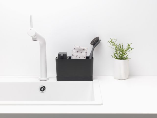 SinkSide Aanrecht Organiser Set, Aanrechtbakje en Zeepdispenser - Dark