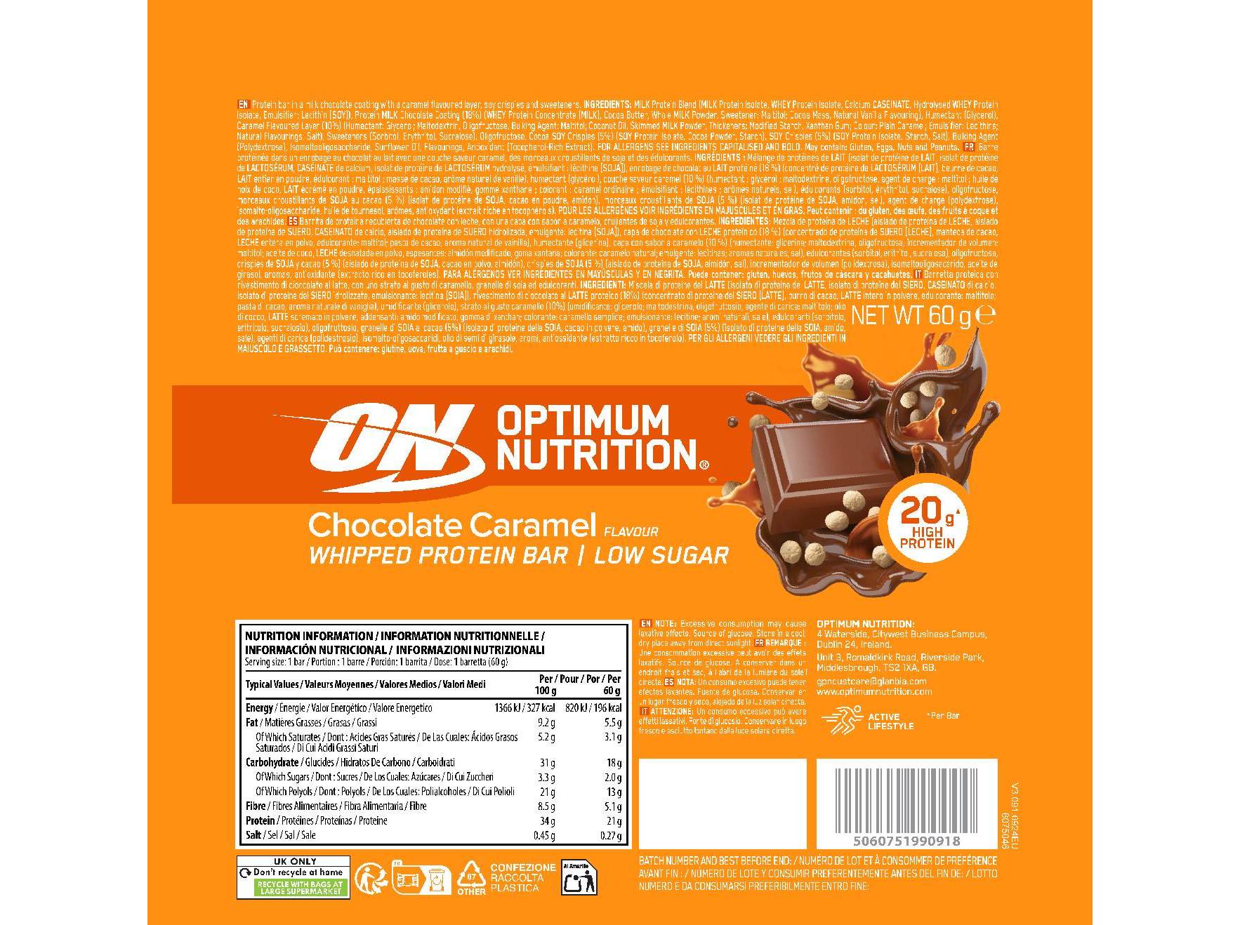 BARRA PROTEICA OPTIM NUT CHOCOLATE CARAMELO 60G