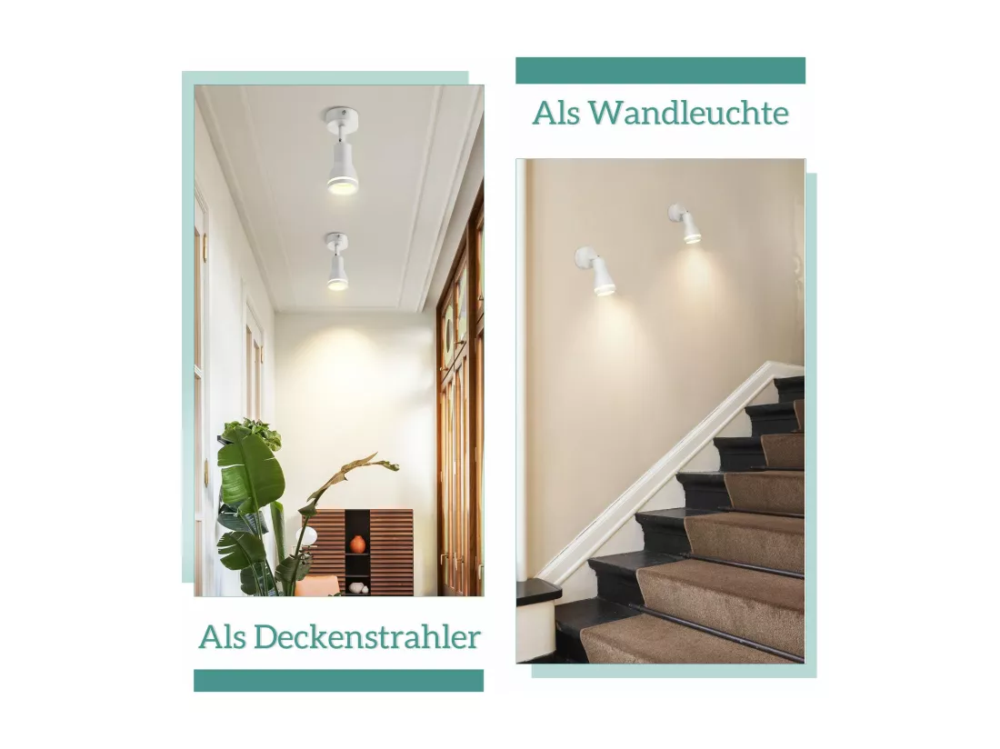 NETTLIFE Spot de plafond LED 1 ampoule blanc salon plafonnier orientable GU10 spot lampe moderne