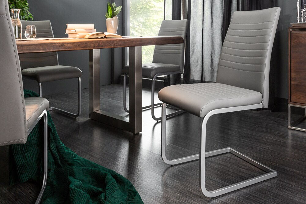 riess-ambiente Stuhl APARTMENT - antik taupe mit Metallgestell Freischwinger Industrial
