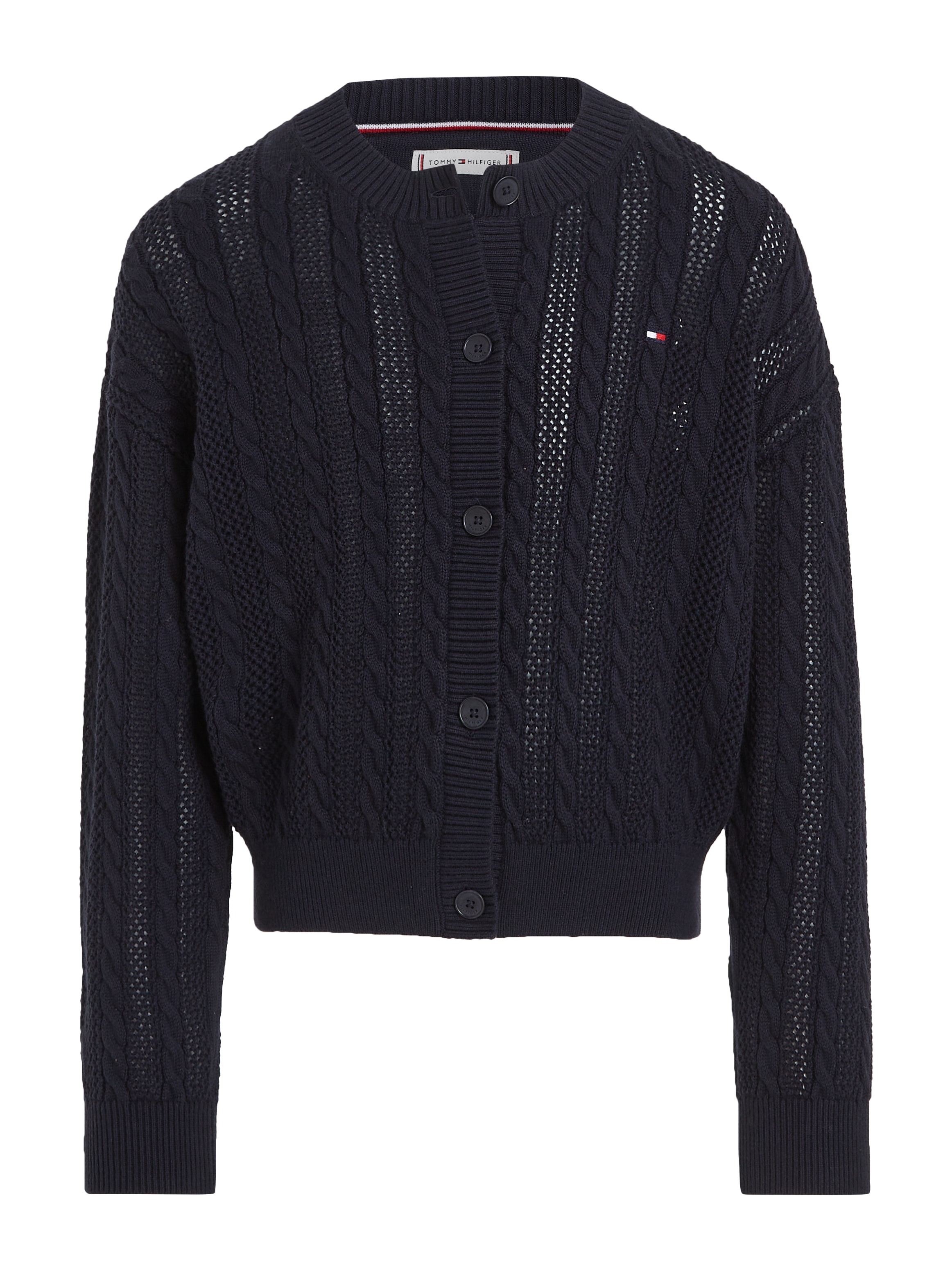 Tommy Hilfiger Strickjacke »ESSENTIAL CABLE REGULAR CARDIGAN« Kinder bis 16 Jahre mit Logostickerei