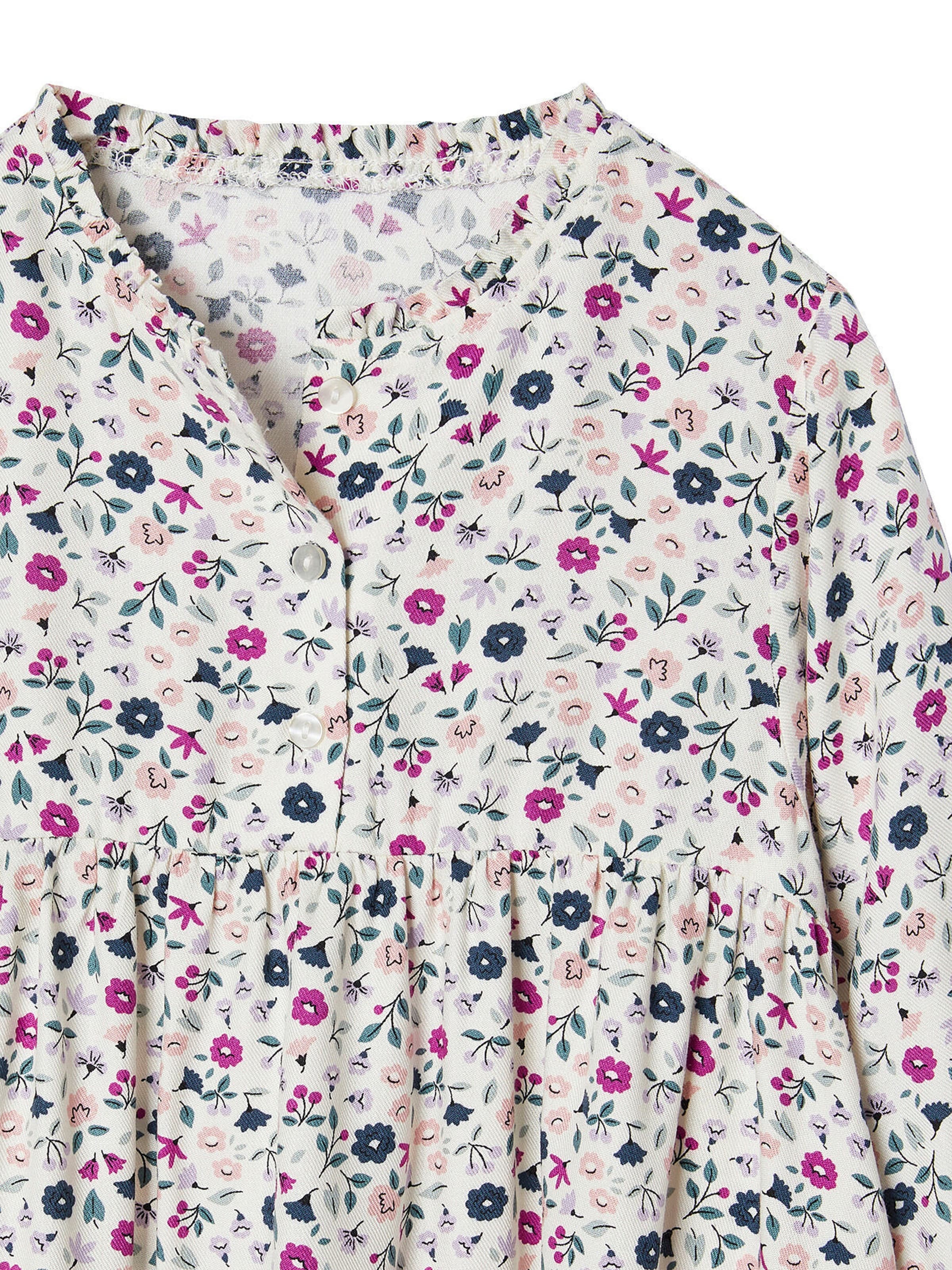 Vertbaudet Mädchen Kleid mit Knopfleiste vorn und Printmuster wollweiß