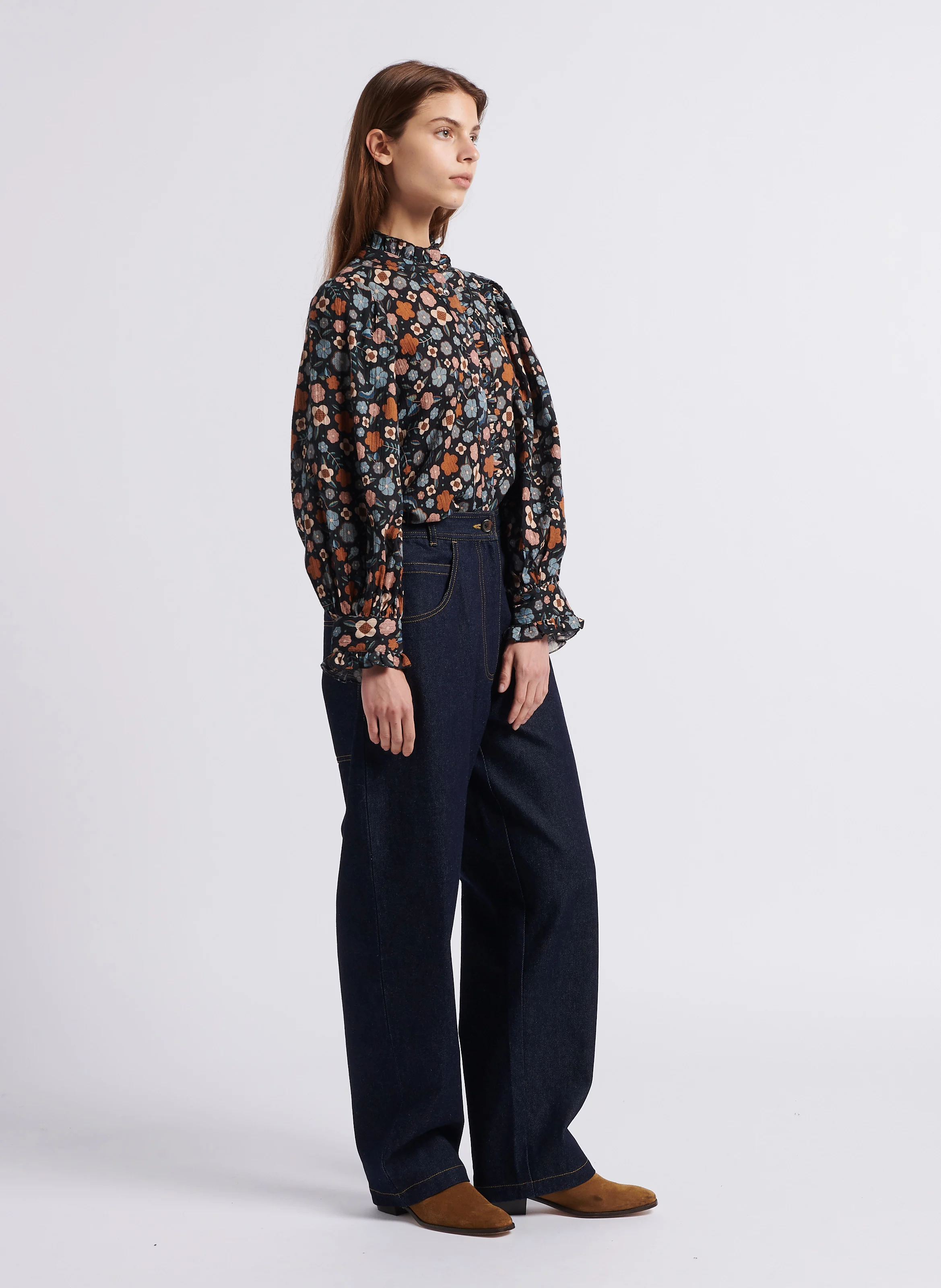 LEO - Chemise droite col montant en coton | Multicolore