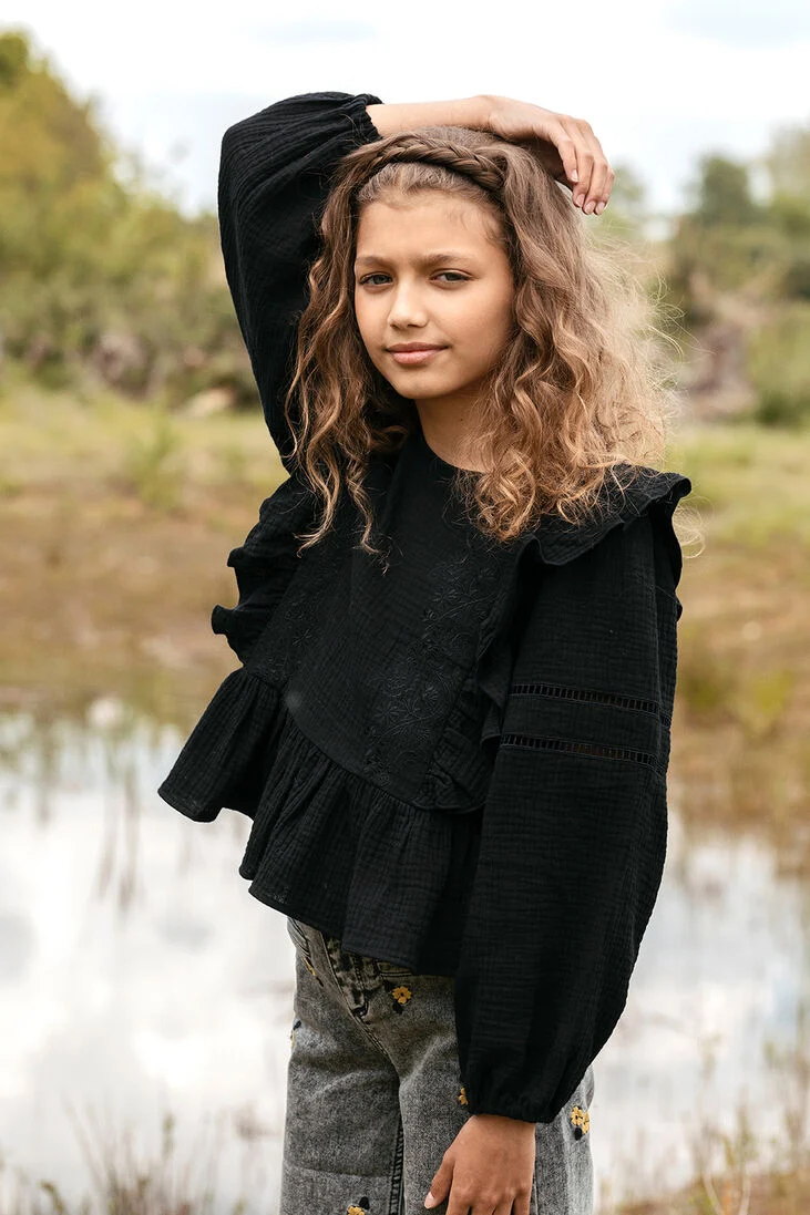 LOOXS zwarte looxs blouse 10sixteen mousseline embroidery top