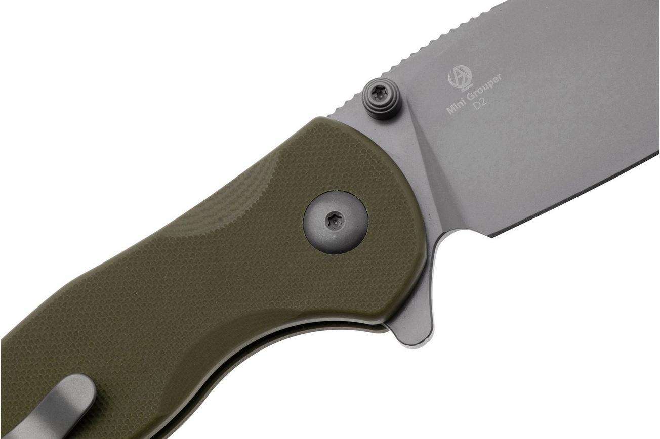 Kizer Vanguard Mini Grouper V3669A3 Grey D2, Olive Green G10, zakmes, Azo design