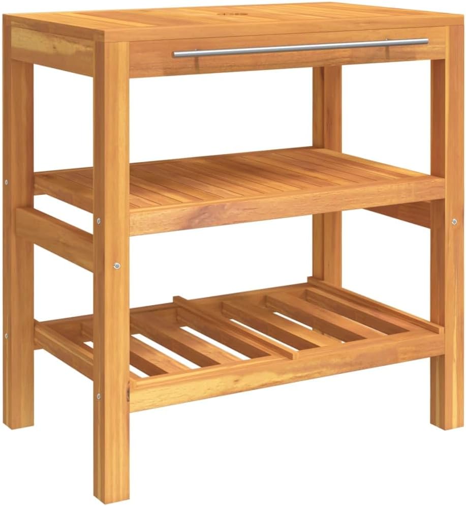 vidaXL Waschtisch, Waschtischunterschrank mit 2 Ablagen, Waschbecken Unterschrank mit Handtuchstange, Badschrank Badregal Badmöbel, Massivholz