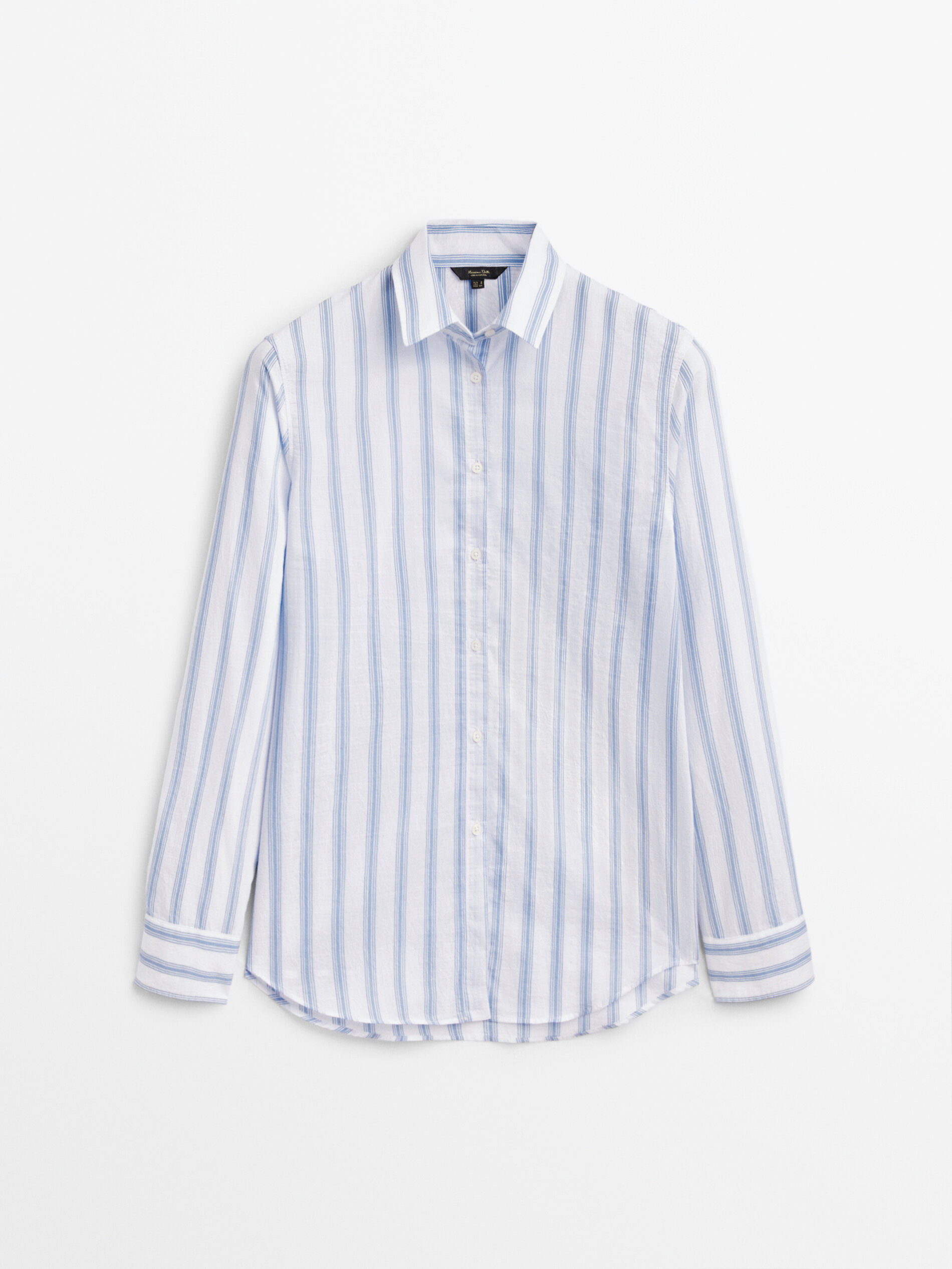 Camisa listrada dupla em mistura de algodão - Azul Claro