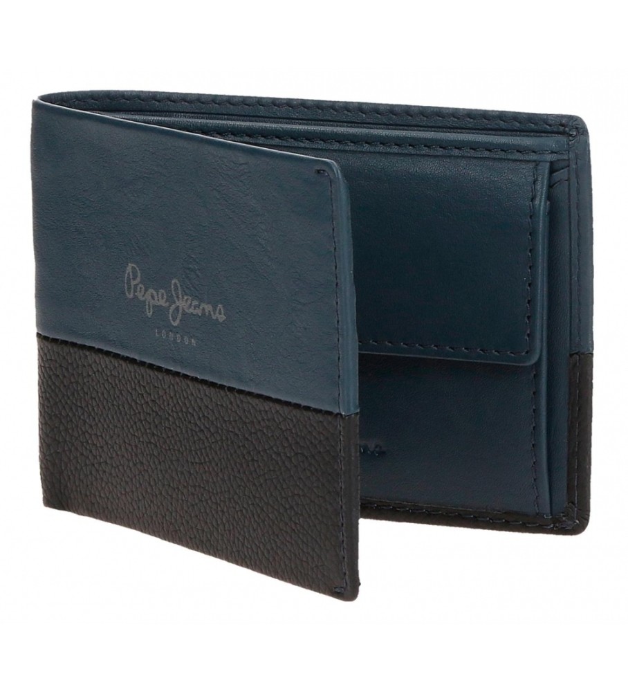 Carteira dupla de couro Pepe Jeans azul marinho