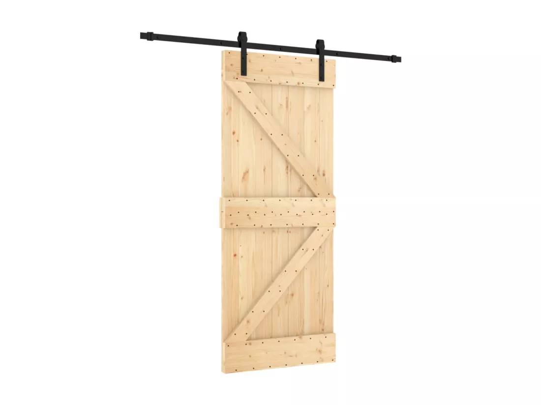 Porte coulissante et kit de quincaillerie 85x210 cm pin massif