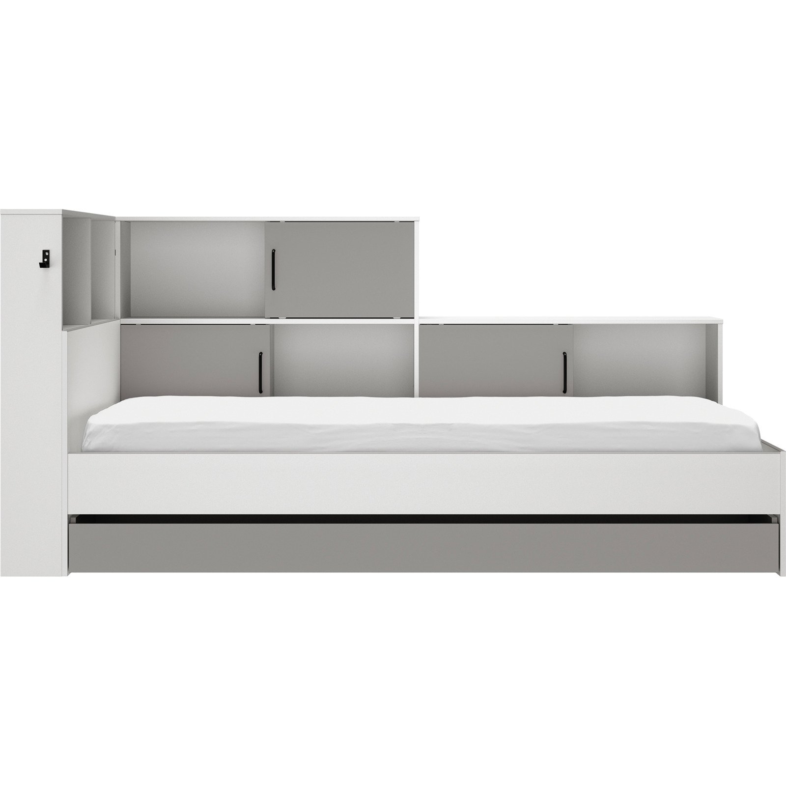 Bett Erwan Dekor weiss/grau 90 x 200 cm, mit Stauraum