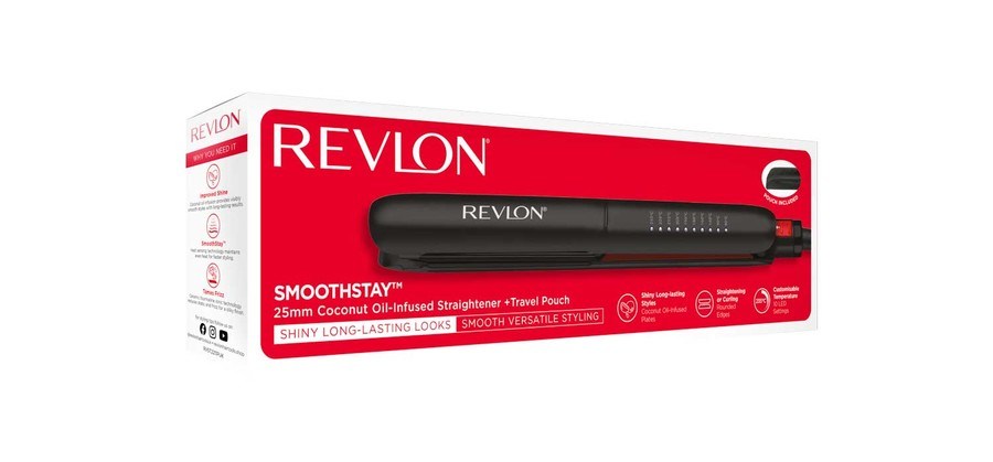 Revlon Tools Smoothstay™ 25mm Coconut-Oil Infused Straightener + Travel Pouch