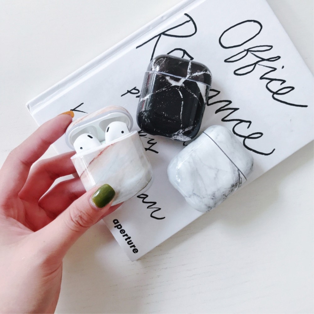 AirPods (1. & 2. Generation) Hardcase Schutzhülle Abdeckung Marble Marmor Design - Schwarz / Weiss