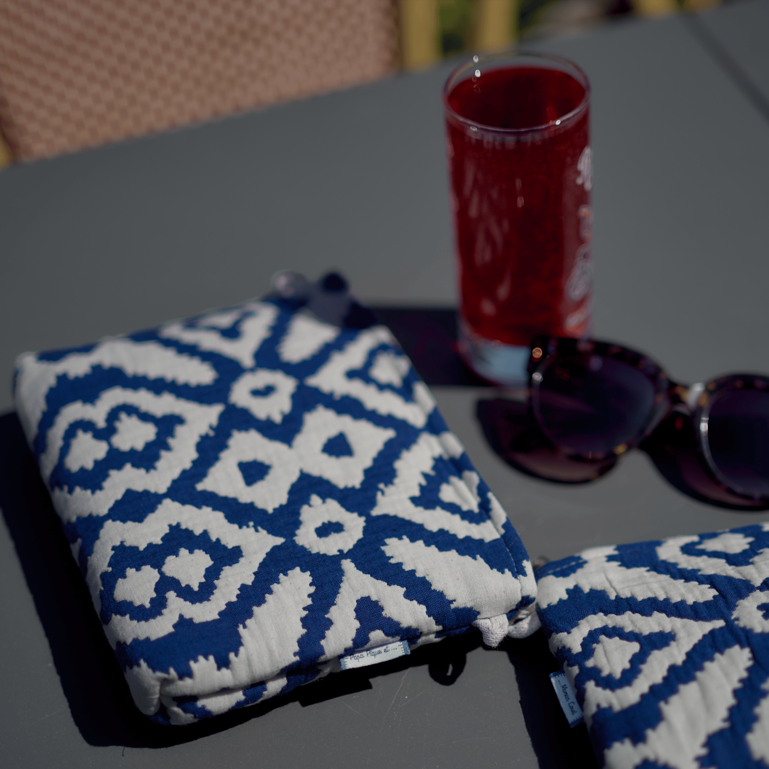 Pochette Tissu Jacquard Bleu