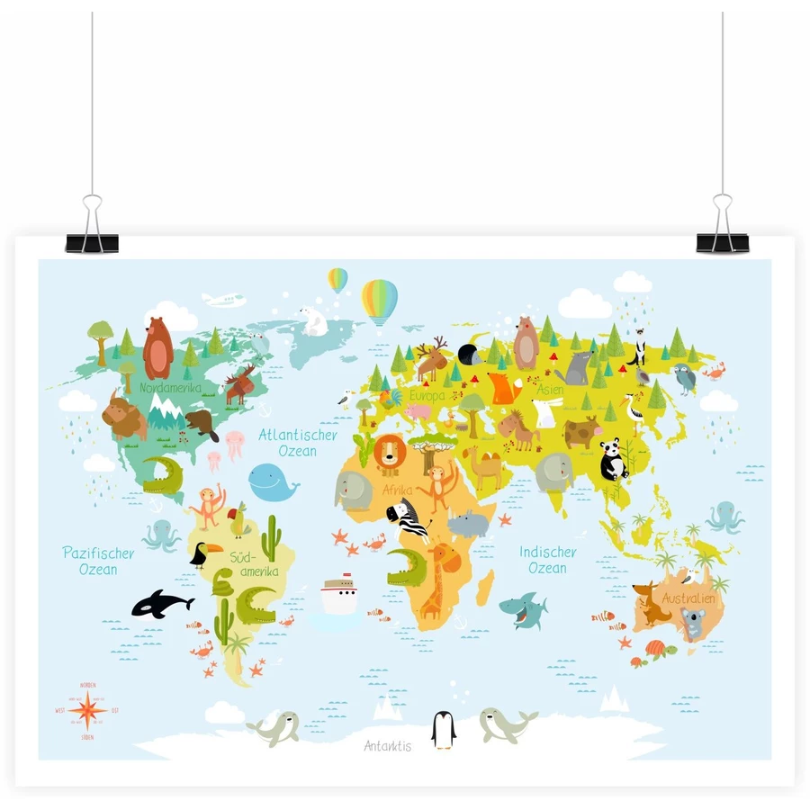 Nikima Poster Kinder Weltkarte modern - in 3 Größen bunt