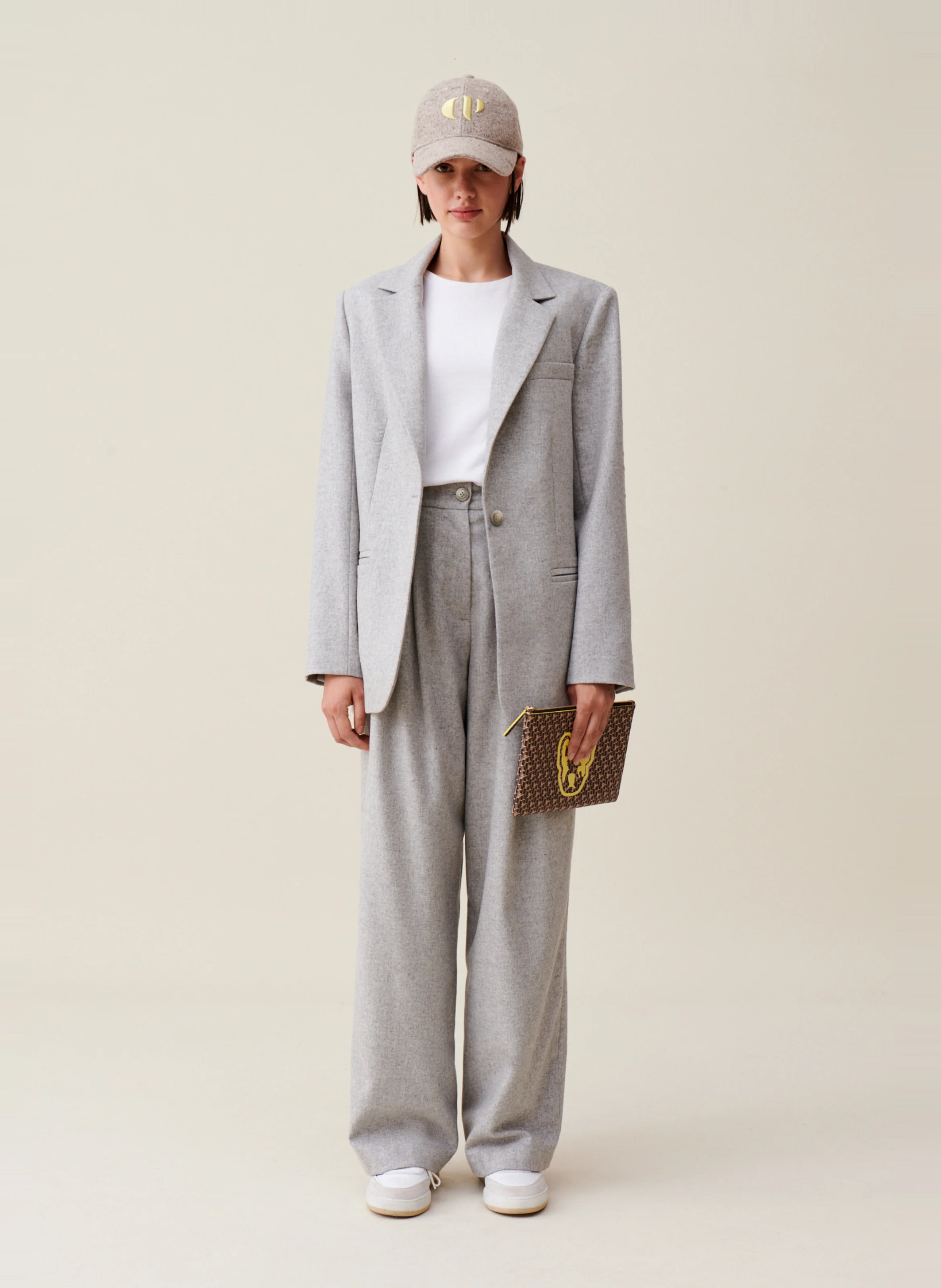 Veste de tailleur droite en laine mélangée | Gris