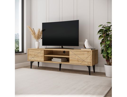 CONCEPT1 - Meuble TV Brendon chene saphir 160 x 29,6 x h48,2 cm