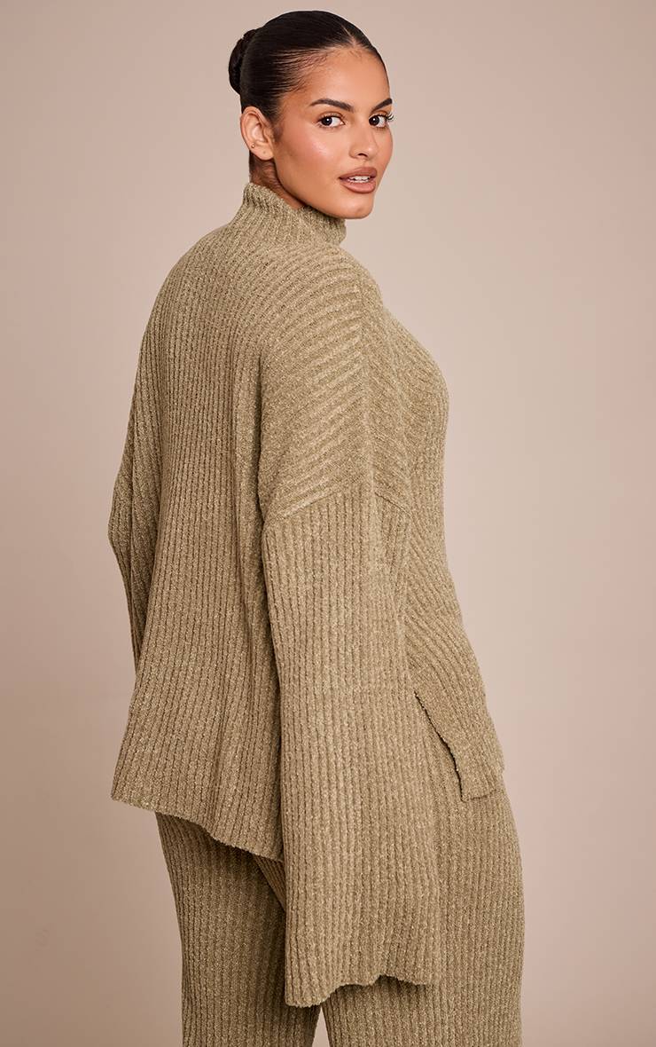 Kaki Synthétiquell Oversize En Maille Bouclée Côtelée Grande Taille