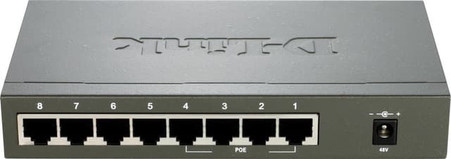 D-Link netværksswitch, 8x10/100Mbps, 4xPOE, metalkabinet, sort