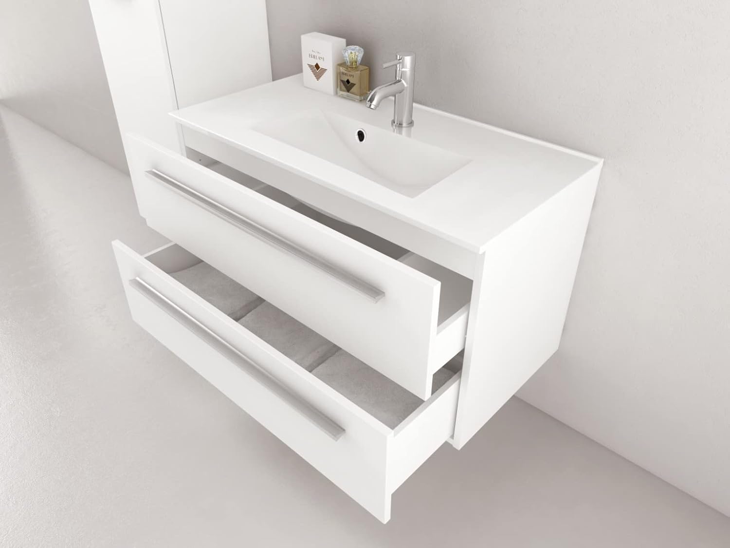 Sieper I Badmöbel Set Libato, Waschtisch mit Unterschrank 90 x 50 cm, Hochschrank und Badspiegel I Weiß