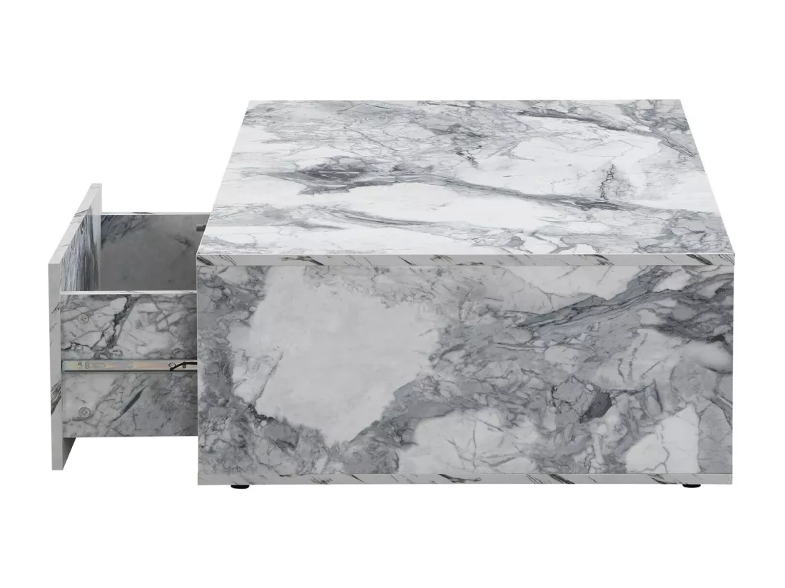 Lot de 2 table basse avec rangement, aspect en marbre en MDF, table d'appoint de canapé et balcon, Blanc, 100x70x33.5cm