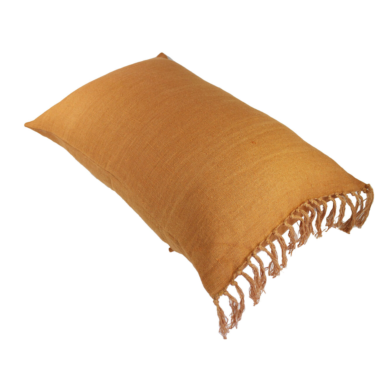 En Fil d'Indienne Housse de Coussin en Lin frangé orange - 50x75 cm