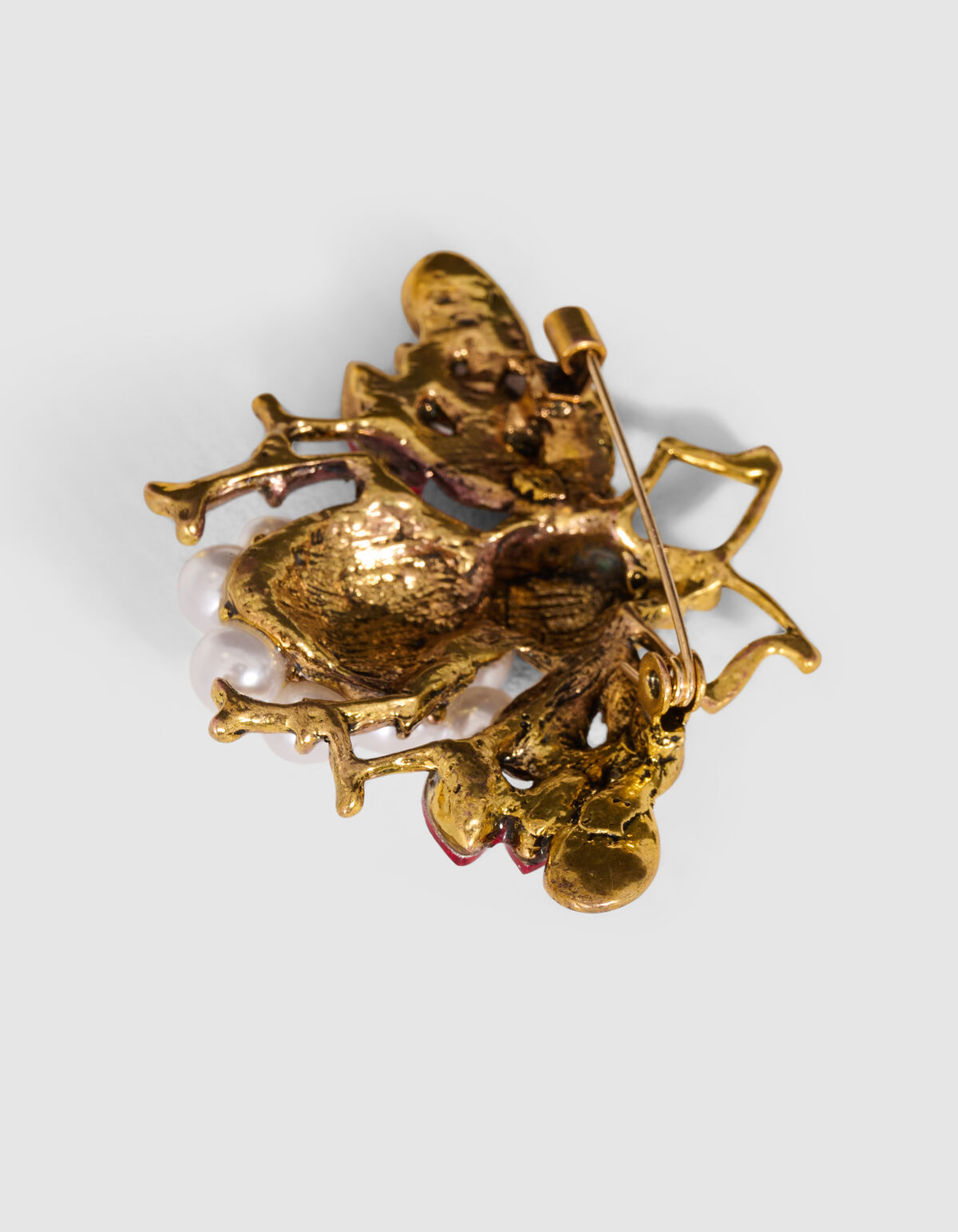 Parel Fly Broche Rood/Goud