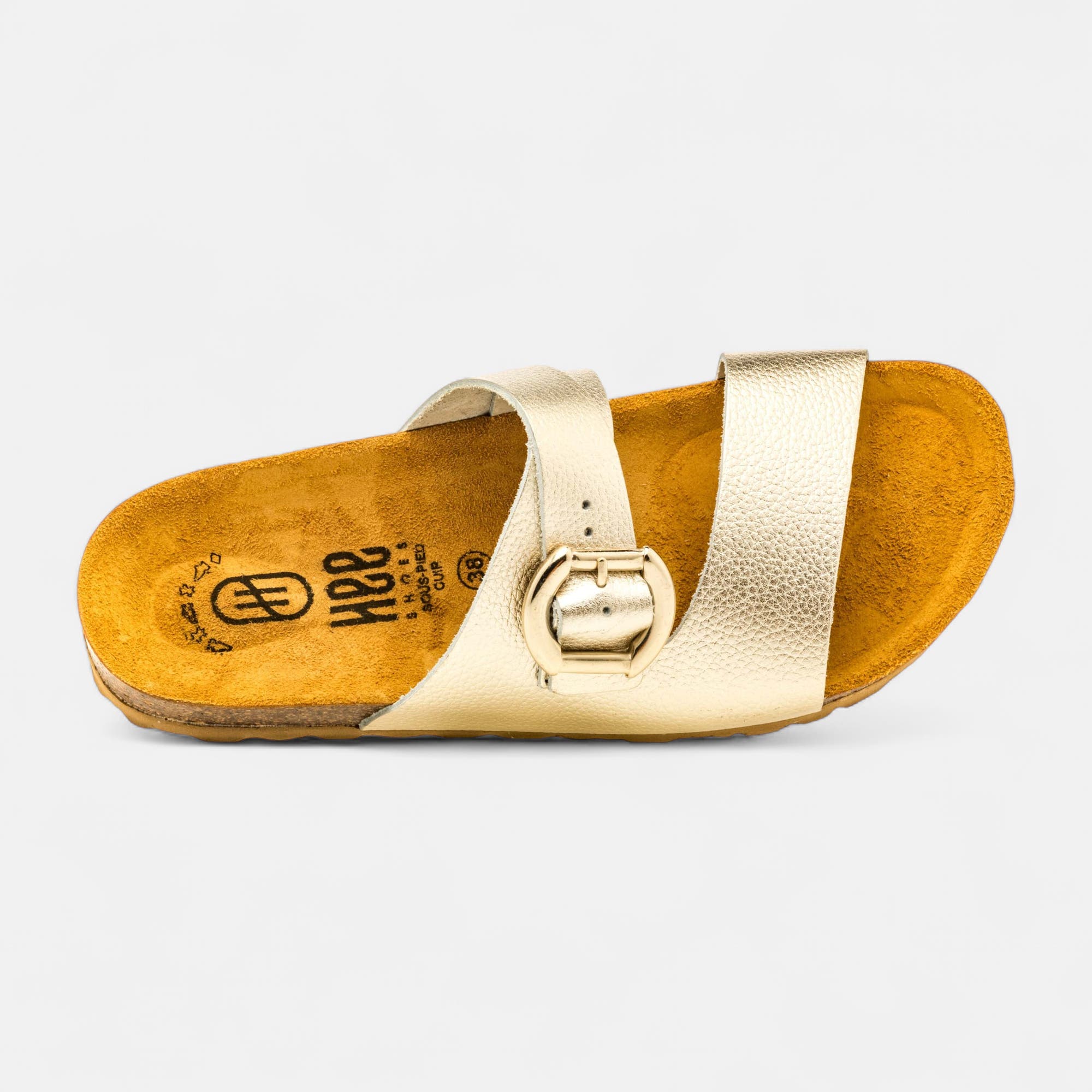 Mules semelle liège Femme en cuir or