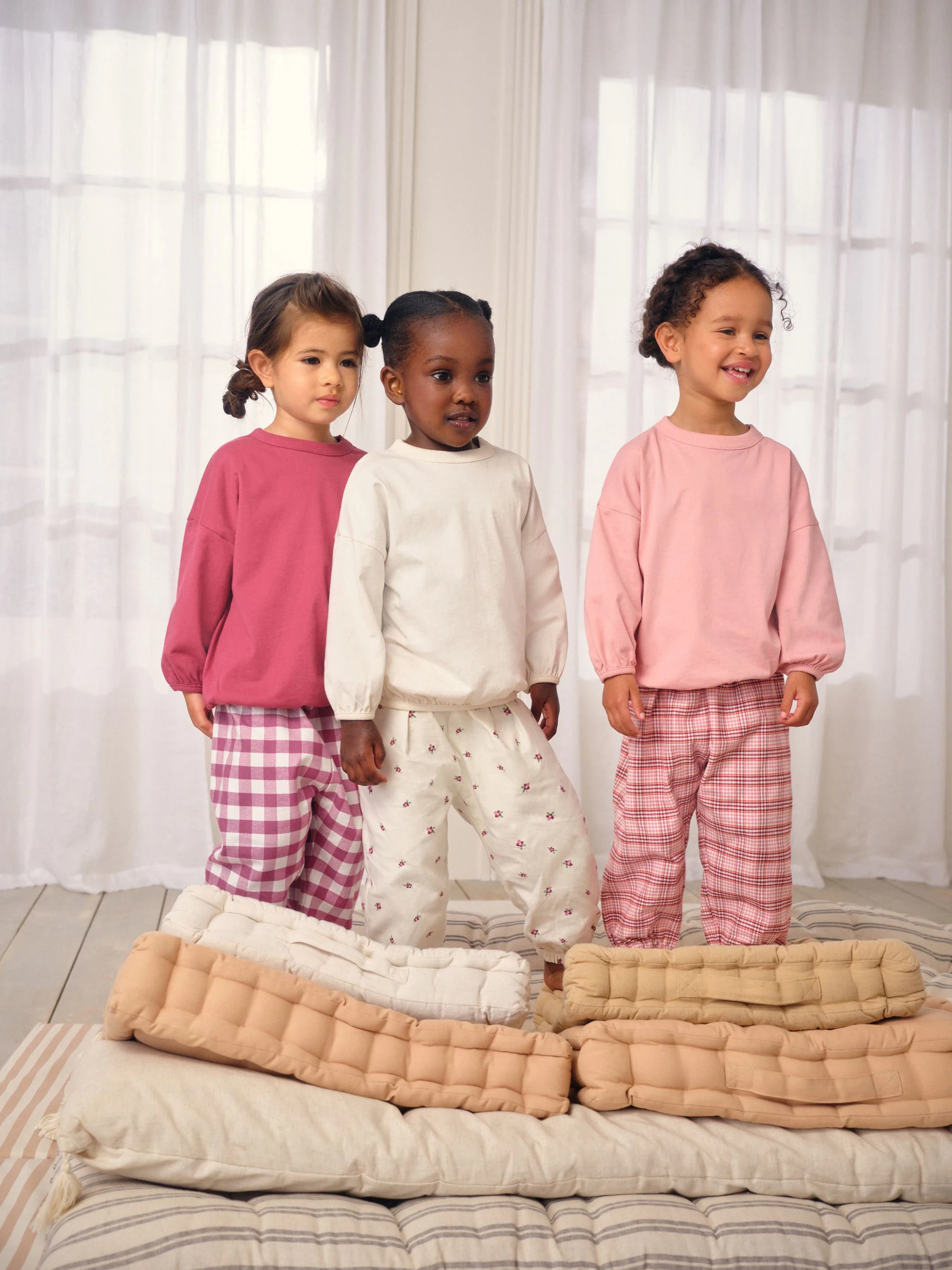 Roze/crème geruit - Verpakking van 3 pyjama's met geweven broek (9 mnd - 10 jr)