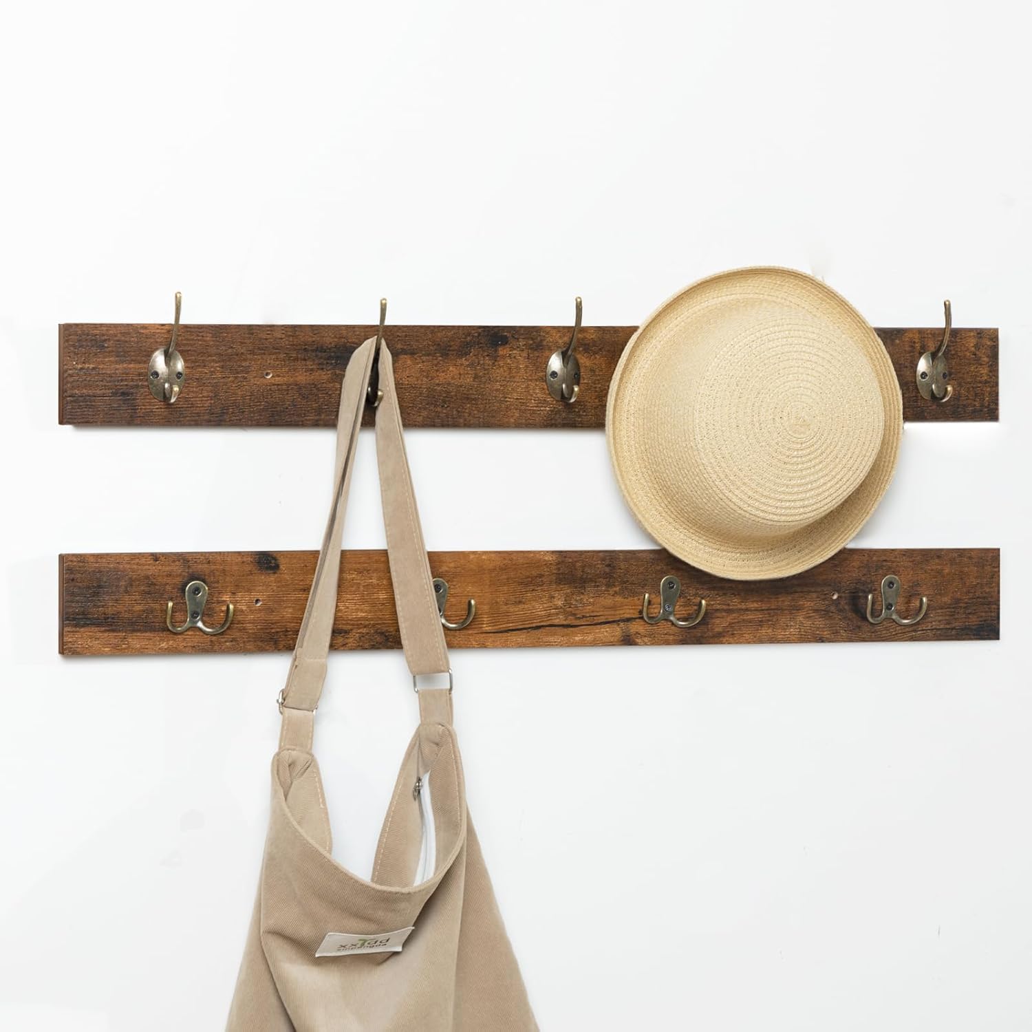 HOOBRO Garderobe Schuhregal Set, Schuhbank mit 12 Fächern, Schuhregal mit gepolsterter Sitzbank, Wandgarderobe mit 9 Haken, Schuhschrank für, Eingangsbereich, Schlafzimmer Vintagebraun EBF112HX01G1