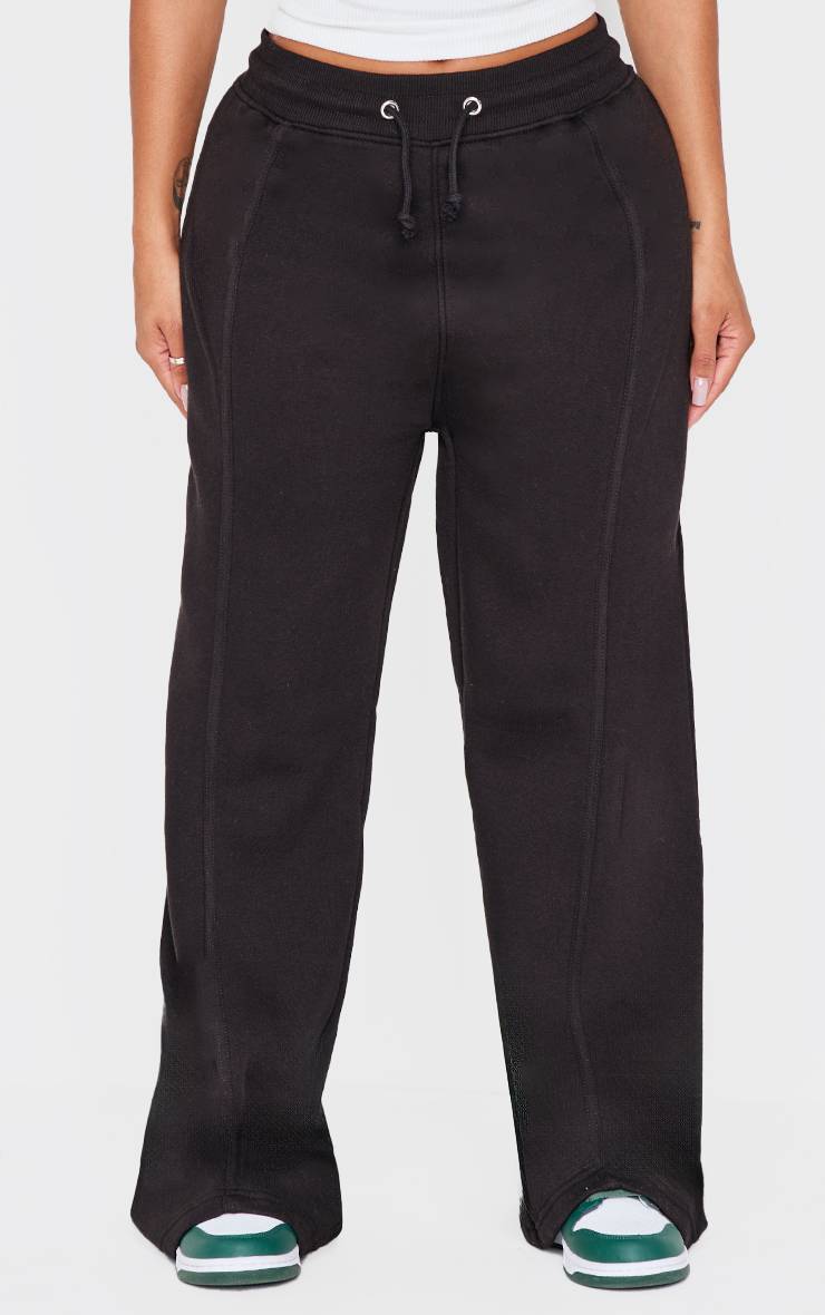 Deep Black Jogger Shape Taille Haute À Jambes Larges Avec Bandes