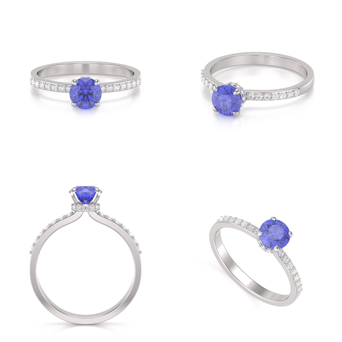 Bague ADEN Or 585 Blanc Tanzanite et diamants 2.4grs