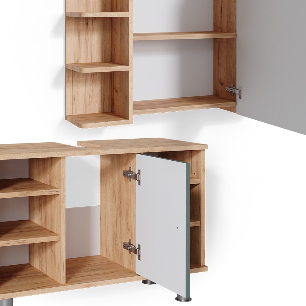 Vicco Badmöbelset Waschtischunterschrank 80 cm Spiegelschrank Fynn Eiche Grün