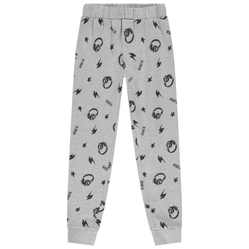 Pyjama 2 pièces en jersey imprimé musique pour garçon - Marron