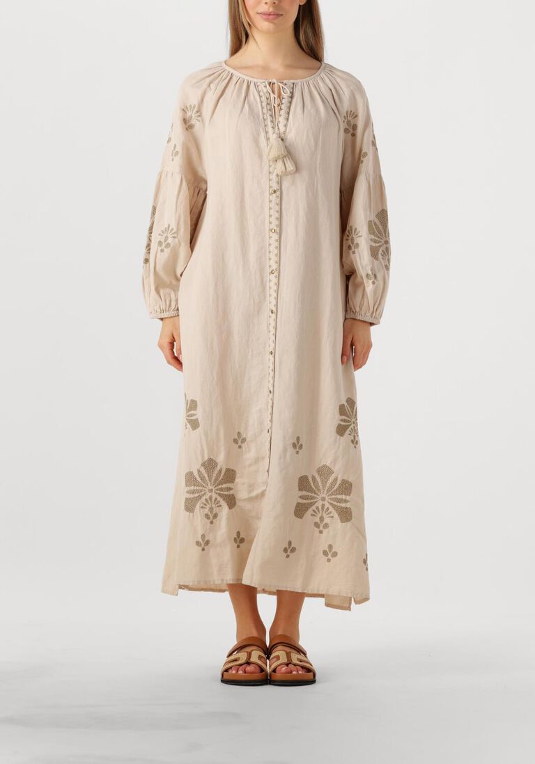 zand summum maxi jurk long dress linen heavy embroidery