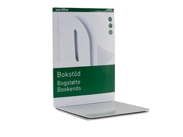 Bokstøtte metall, 15 x 15 cm, hvit, pakke med 2 stk.