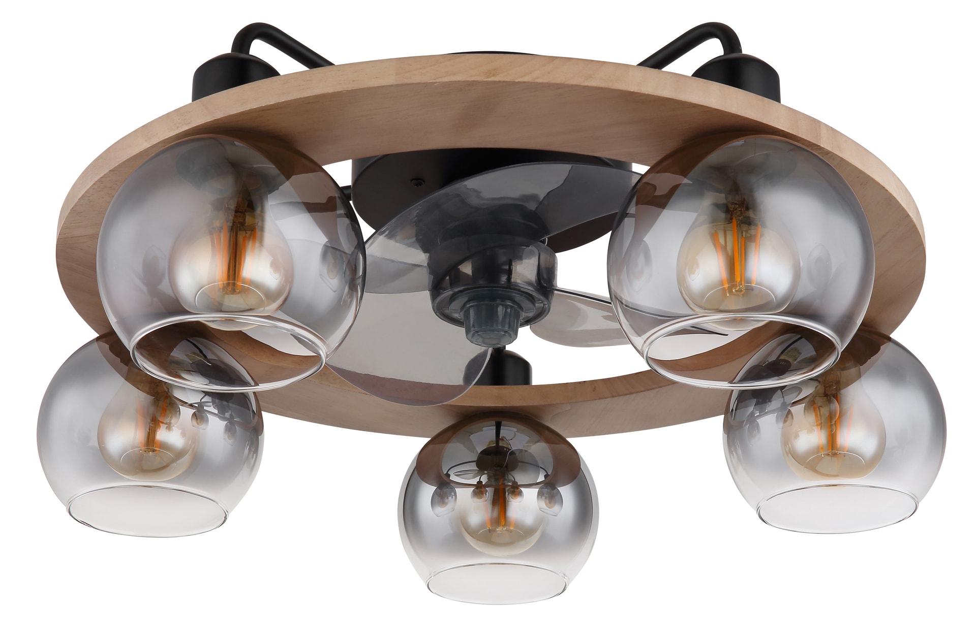 GLOBO Retrofit Deckenlampe Narina mit Ventilator Schwarz /Naturfarbig 55x55cm H21,5cm