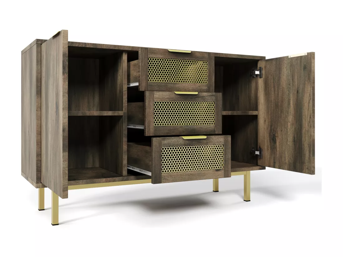 Commode avec 3 tiroirs et étagères réglables - poignées en métal - Marron